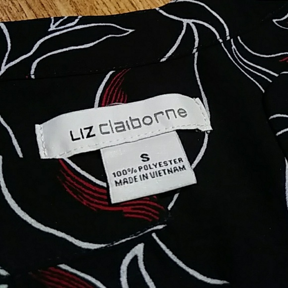 Liz Claiborne Black Floral Pattern Blouse Small - Picture 2 of 4